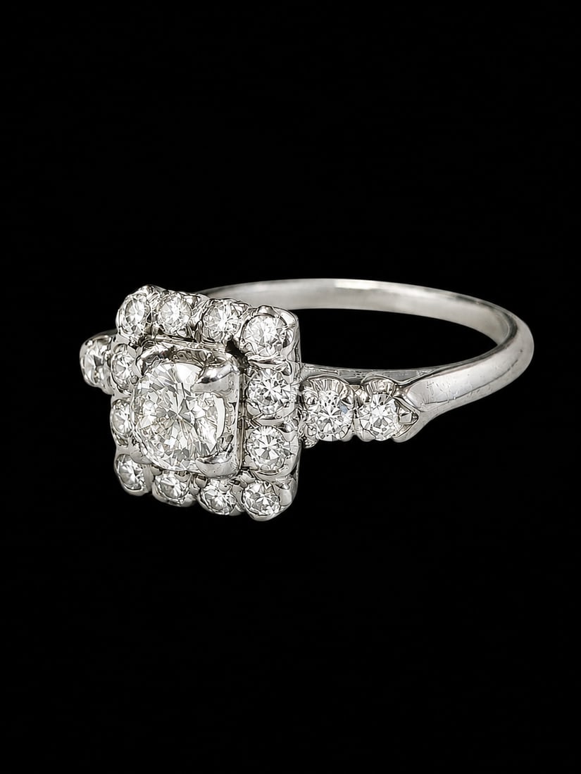DIAMOND CLUSTER RING: DIAMOND CLUSTER RING,testing 18 ct. gold.Diamonds bright and lively.Size O 1/2.