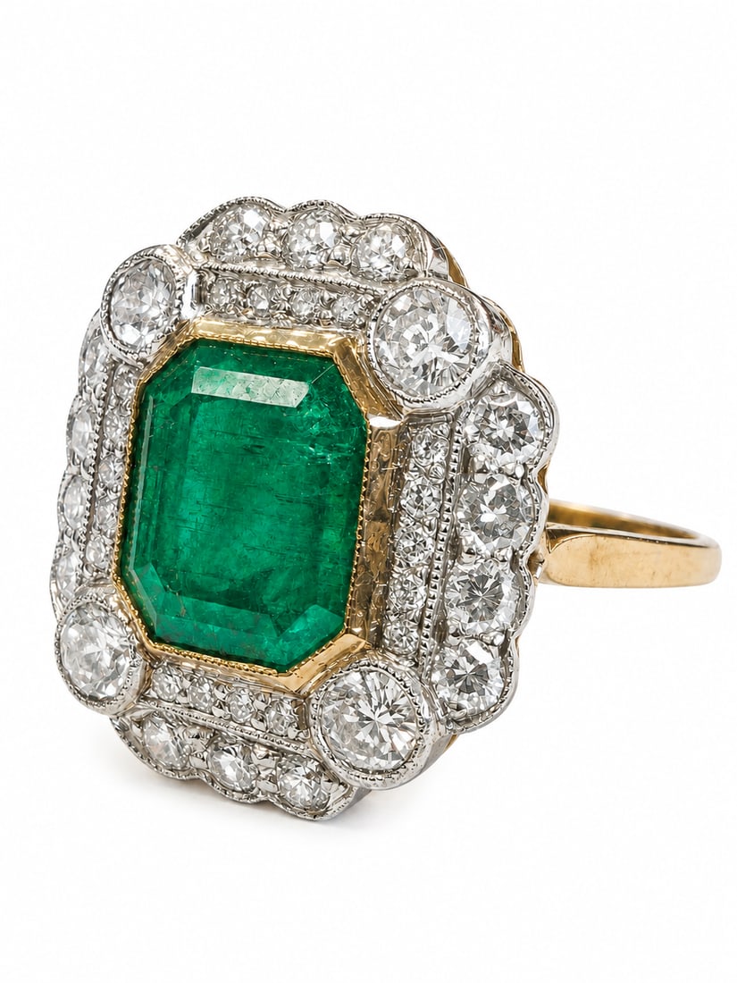 EMERALD AND DIAMOND CLUSTER RING (1 of 1)