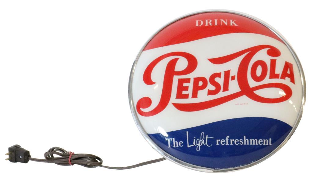 Rare Pepsi-Cola Round Glass Lighted Counter Sign (1 of 2)