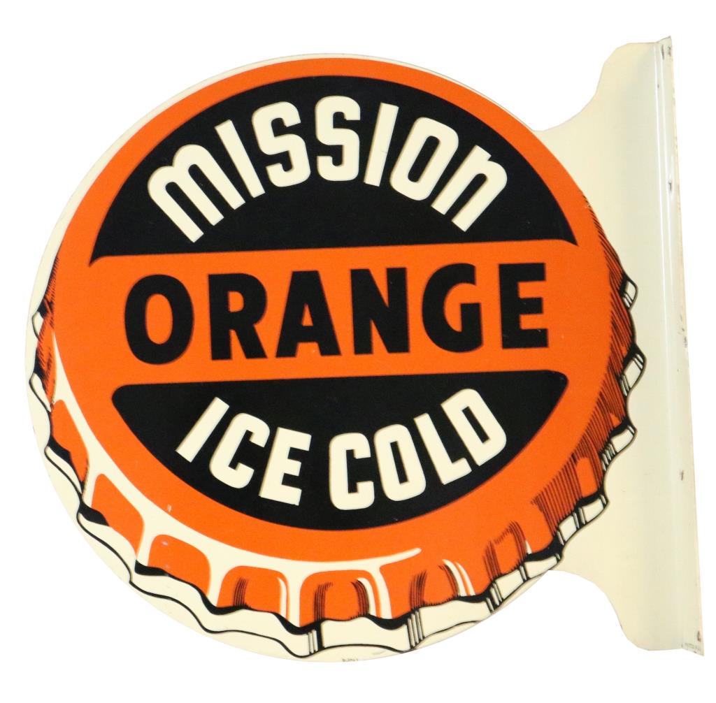Mission Orange Ice Cold Bottle Cap Flange Sign (1 of 2)