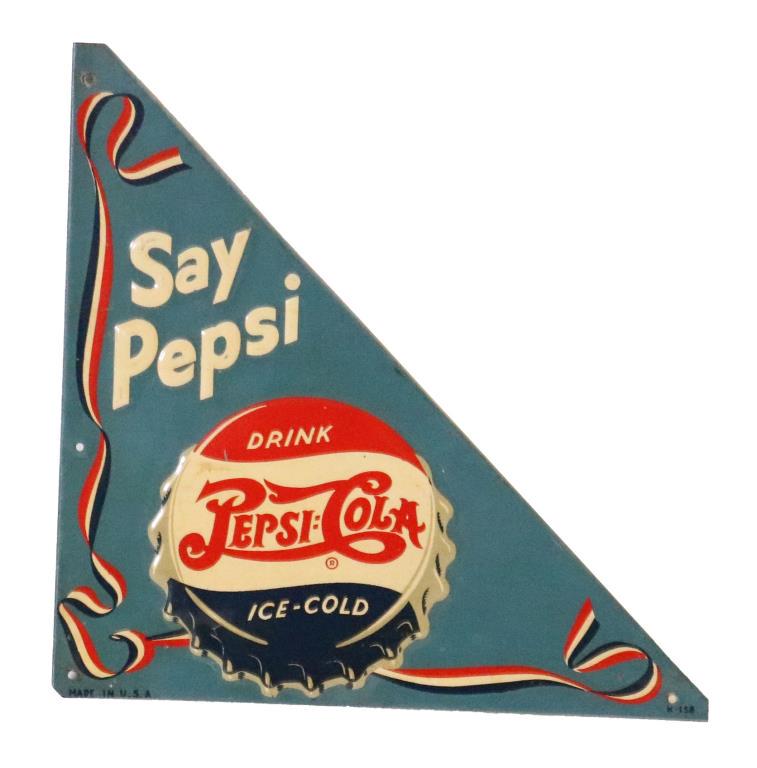 Say Pepsi Double Dot Embossed Tin Door Corner Sign (1 of 2)