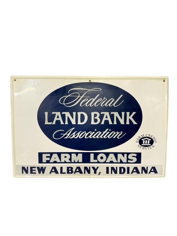 Federal Land Bank Tin Sign: SST - Excellent color and shine. Shows only minor edge wear. 23"x35.5" Rated 9.0