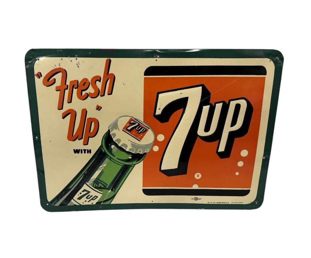1949 Fresh Up With 7up Vertical Tin Sign