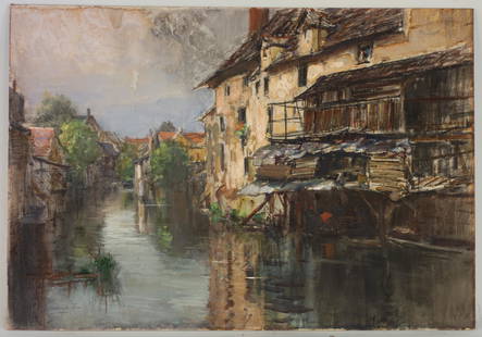 Francis Hopkinson Smith Gouache: Francis Hopkinson Smith (American, 1838-1915) Gouache and charcoal on board, depicting the Old Dye House in Chartres, France. Signed lower left, period nameplate included with lot. 19.5" x 28" unframe