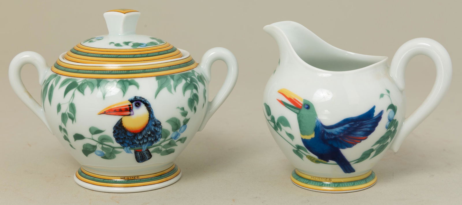 Hermes Porcelain Sugar & Creamer, "Toucans" Pattern (1 of 6)