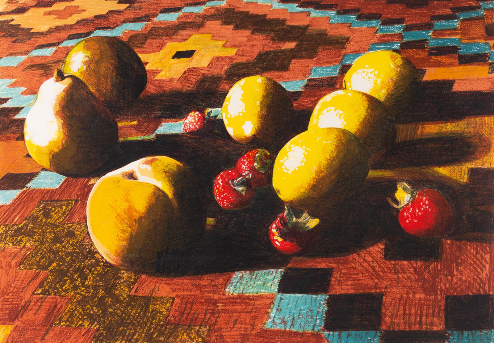 Lowell Nesbitt, "Fruit on a Kilim Rug" (1 of 5)