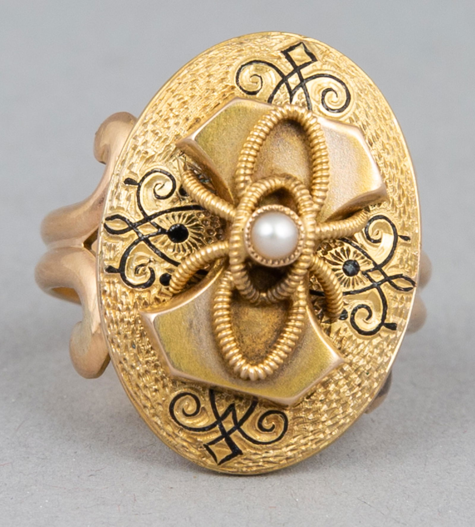 10K & 14K Gold & Enamel Taille D'Epargne Ring (1 of 5)