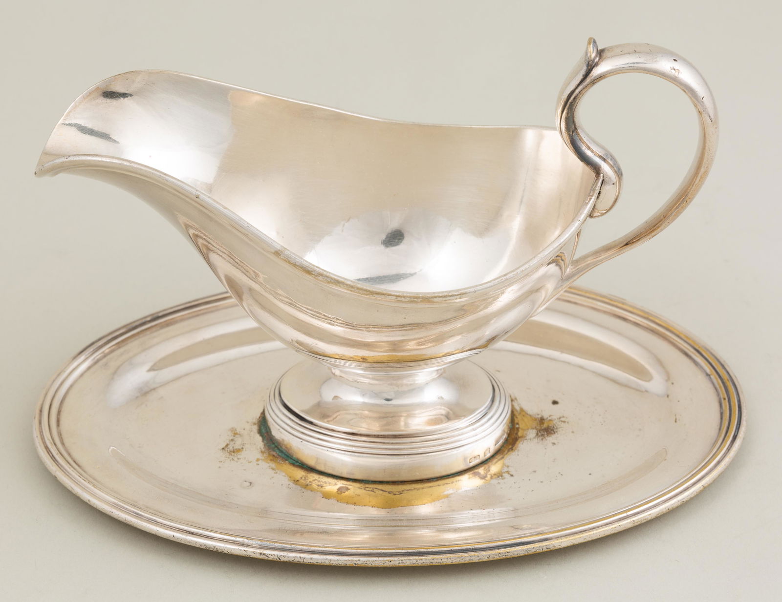 Christofle Silverplate Gravy Boat: With Attached underplate. C. 1882. Hallmarked as shown. 6 1/4" x 9 3/4" overall.