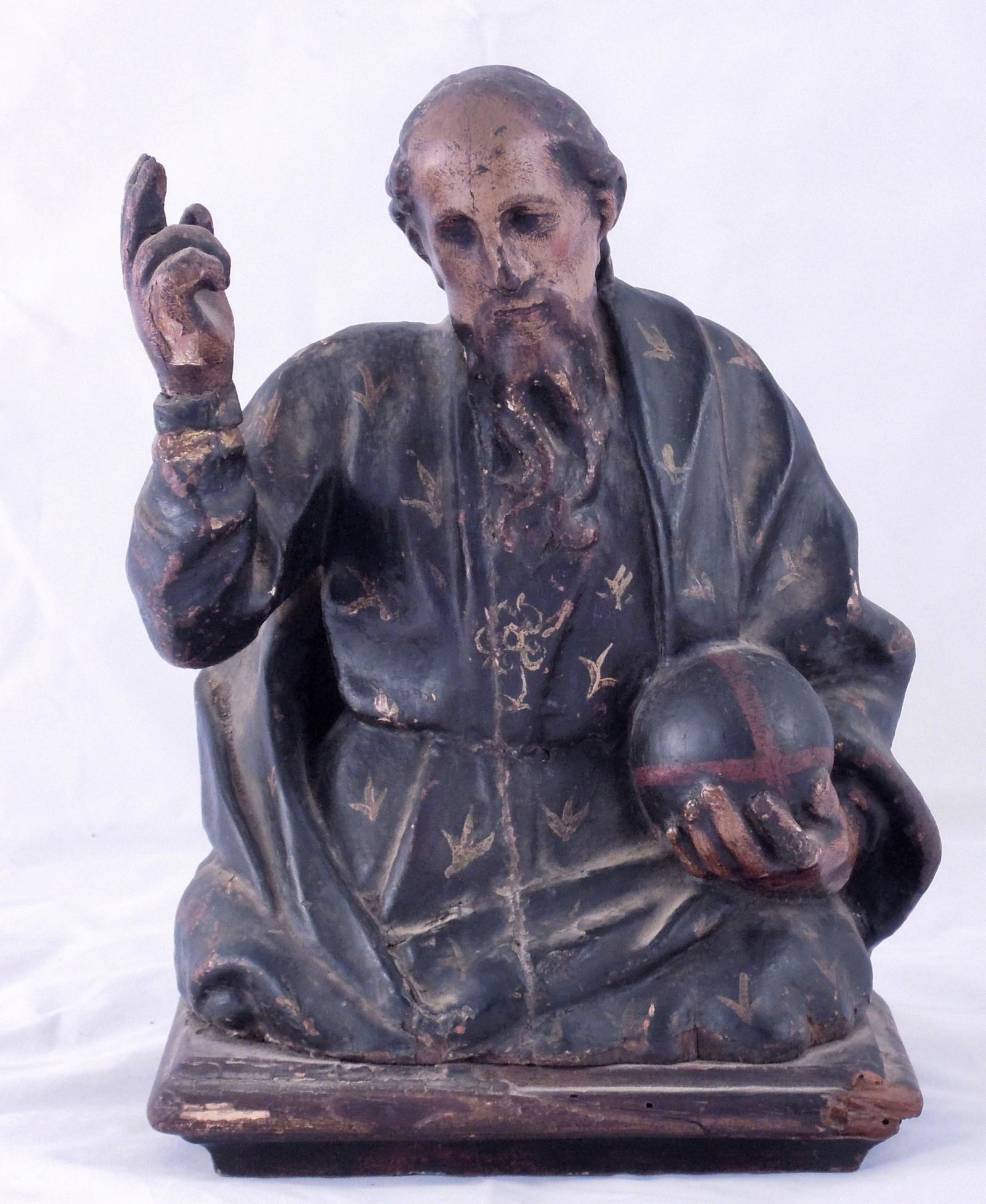 Antique Gilt and Polychrome Carved Salvator Mundi (1 of 7)