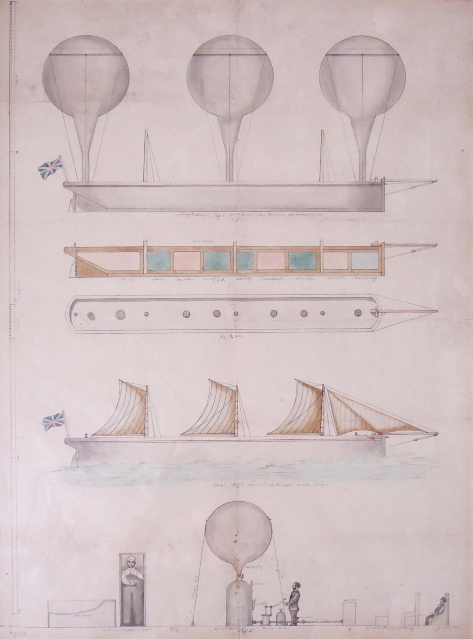 Mid 19th Century Watercolor & Pencil Design for Airship (1 of 7)