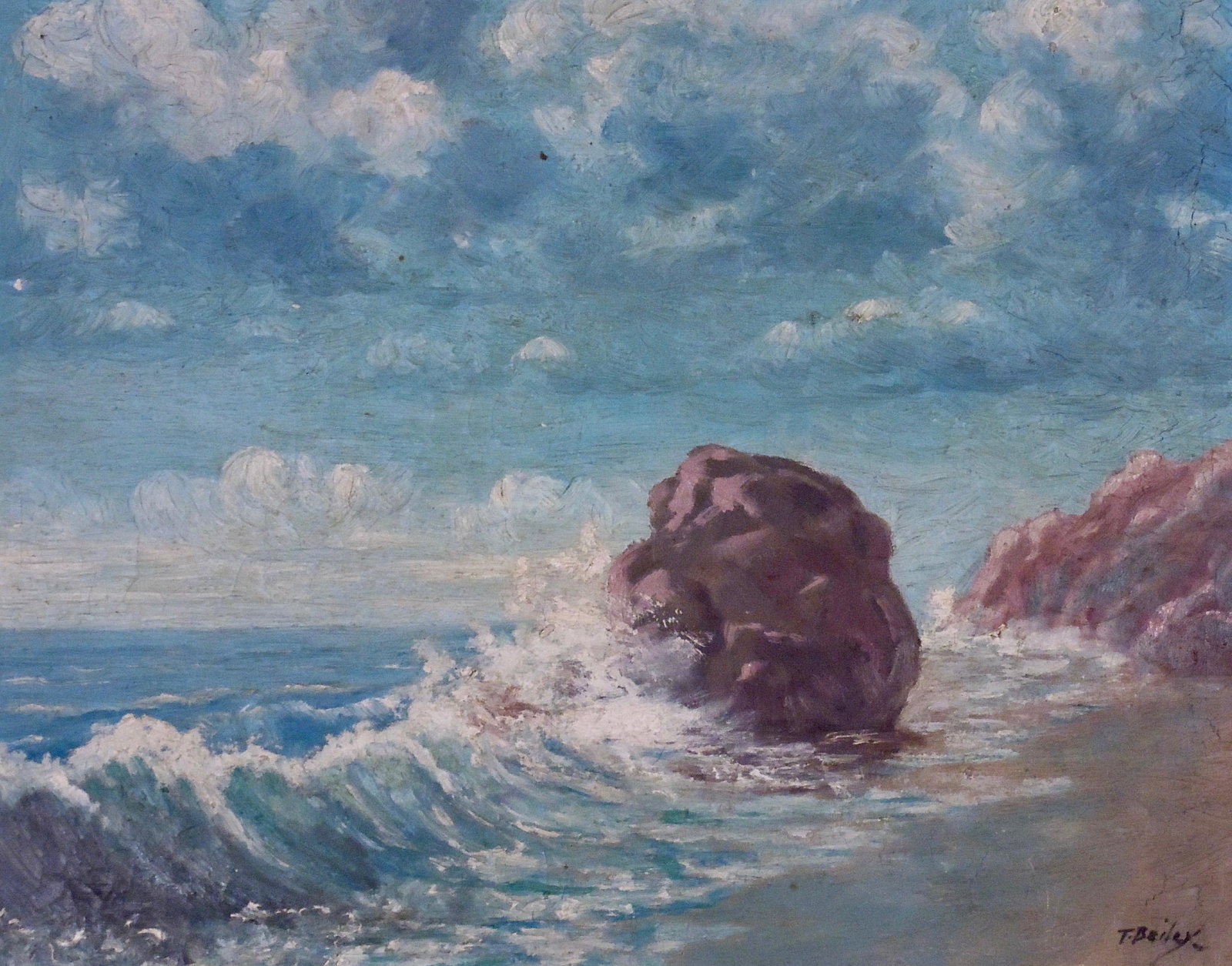 T. Bailey, Cape Ann Seascape: Oil on canvas, ca. 1910, T. Bailey is the pseudonym of several artists associated with the Massachusetts communities around Cape Ann, who painted for the tourist trade during the early to mid-20th cen