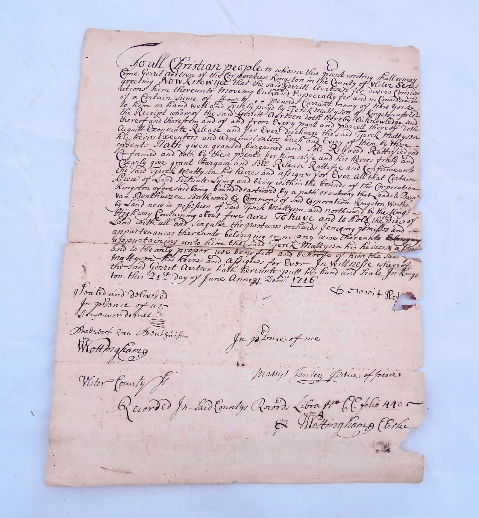 Early Kingston, Ulster County NY Deed. (1 of 5)