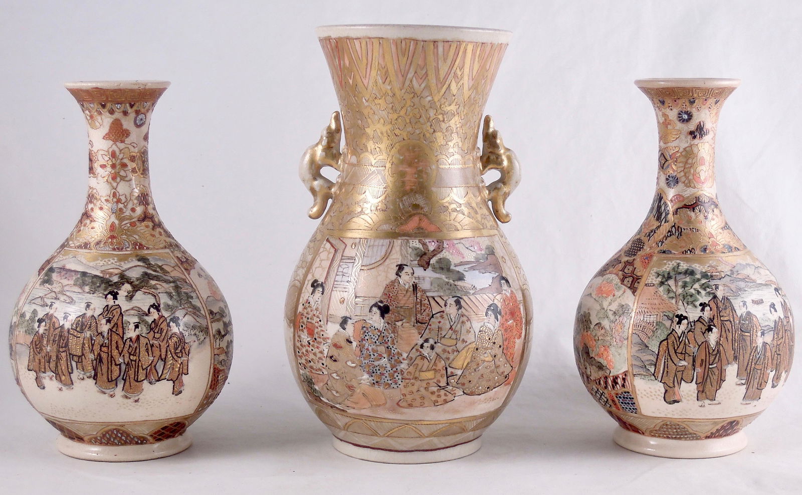 Lot of 3 Satsuma Vases (1 of 10)