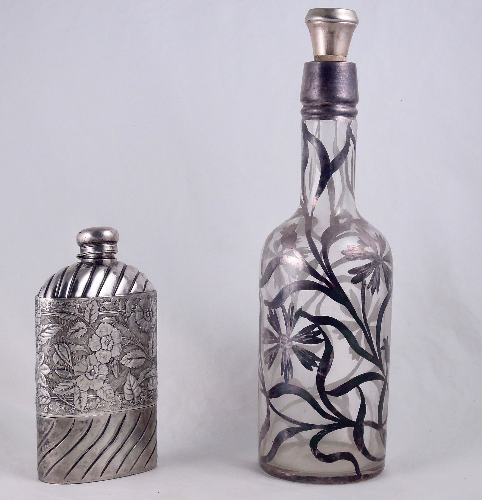 Silverplate Cup Flask & Silver Overlay Decanter (1 of 10)