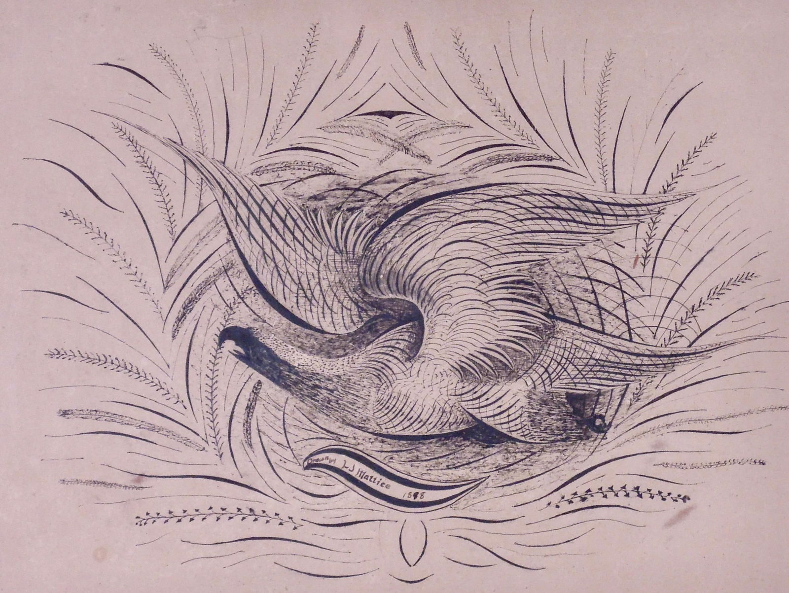 Late 19th Century Calligraphy Drawing of Eagle (1 of 4)