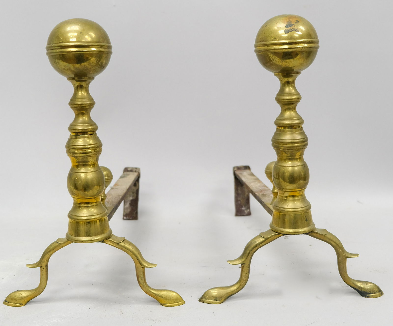 18th Century Brass Ball-top Chippendale Andirons (1 of 6)