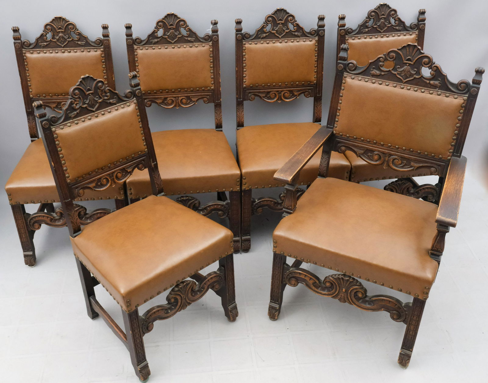 Set of 6 Carved Oak Jacobean Style Dining Chairs (1 of 6)