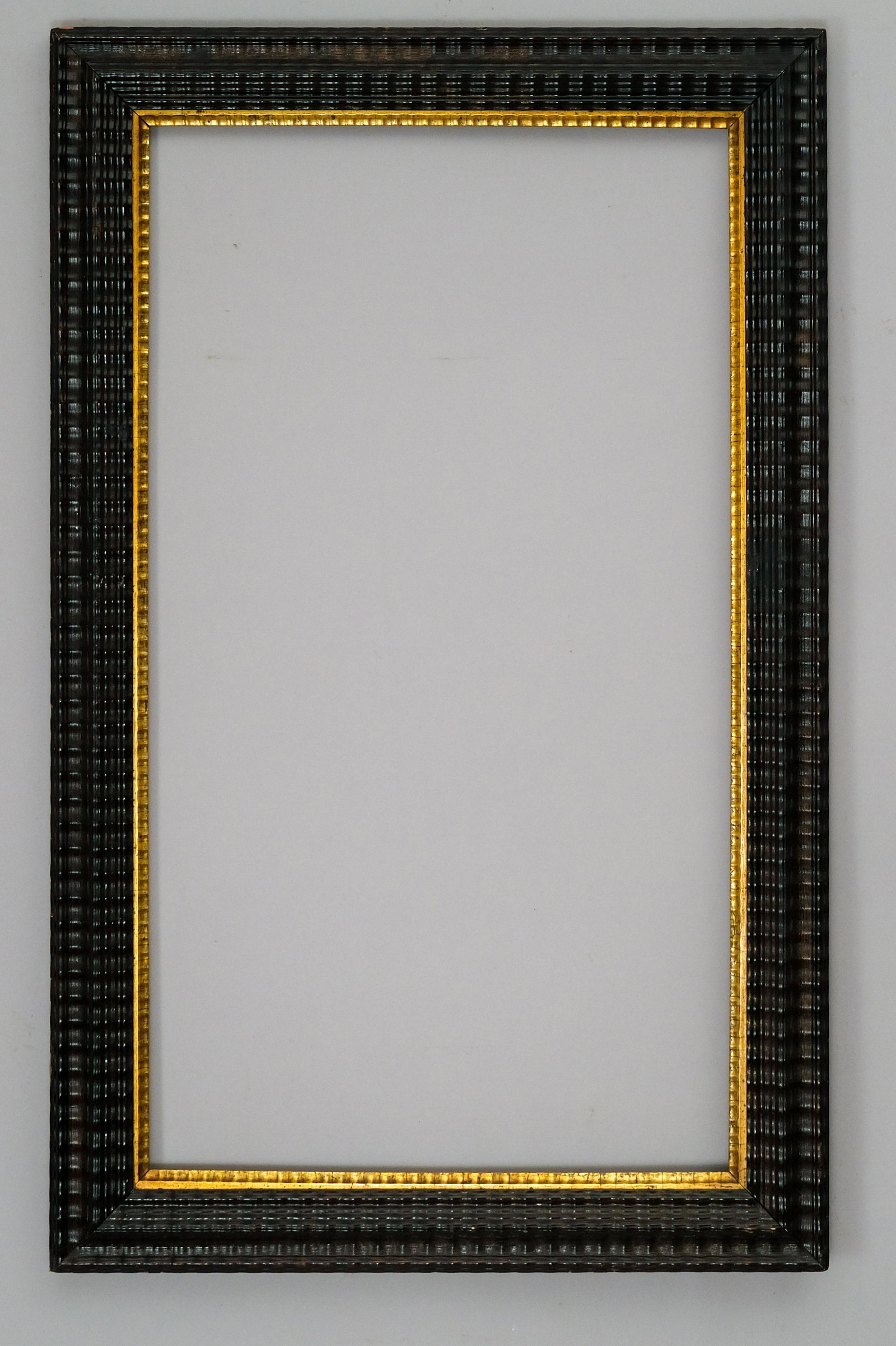 American Ripple Molded Ebonized Frame: American circa 1850 ebonized ripple molding with lemon gold ripple liner. Rabbit 18" X 32". Overall 23 1/2" X 37 1/2". Molding width 3".