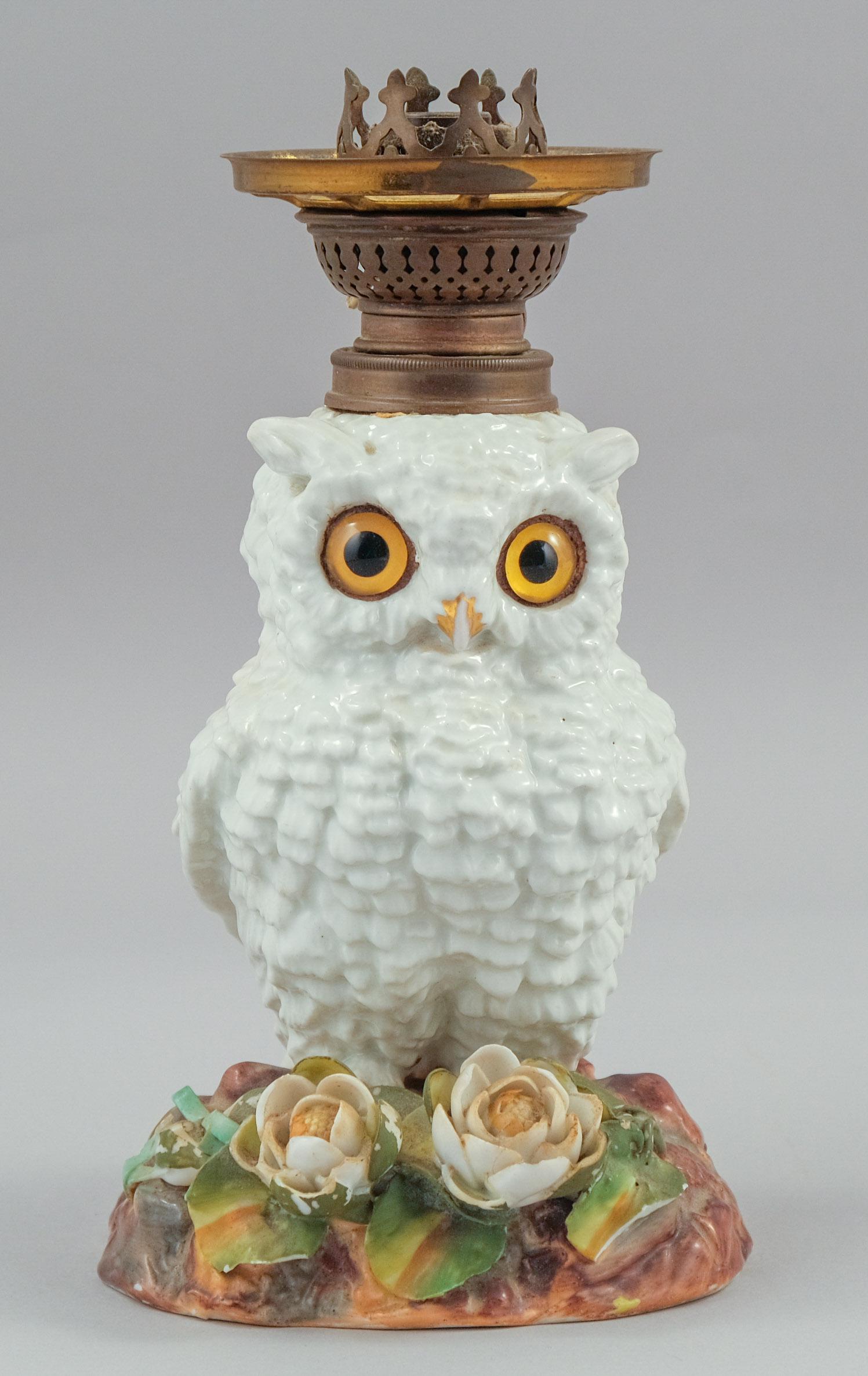 Antique Victorian Porcelain Figural Owl Lamp (1 of 7)