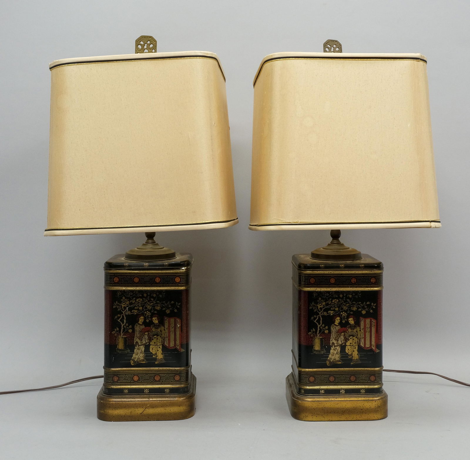 Pair of Asian Inspired Tole Tea Canister Lamps (1 of 7)
