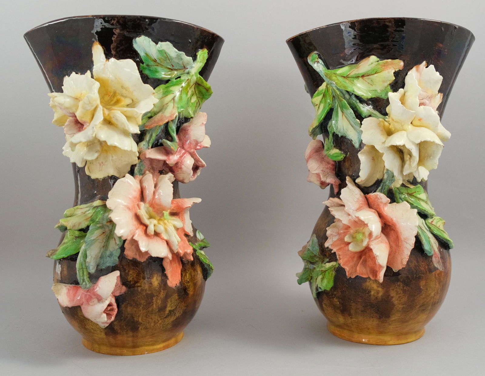 Pair of Antique Ceramic Studio Art Flower Vases (1 of 8)
