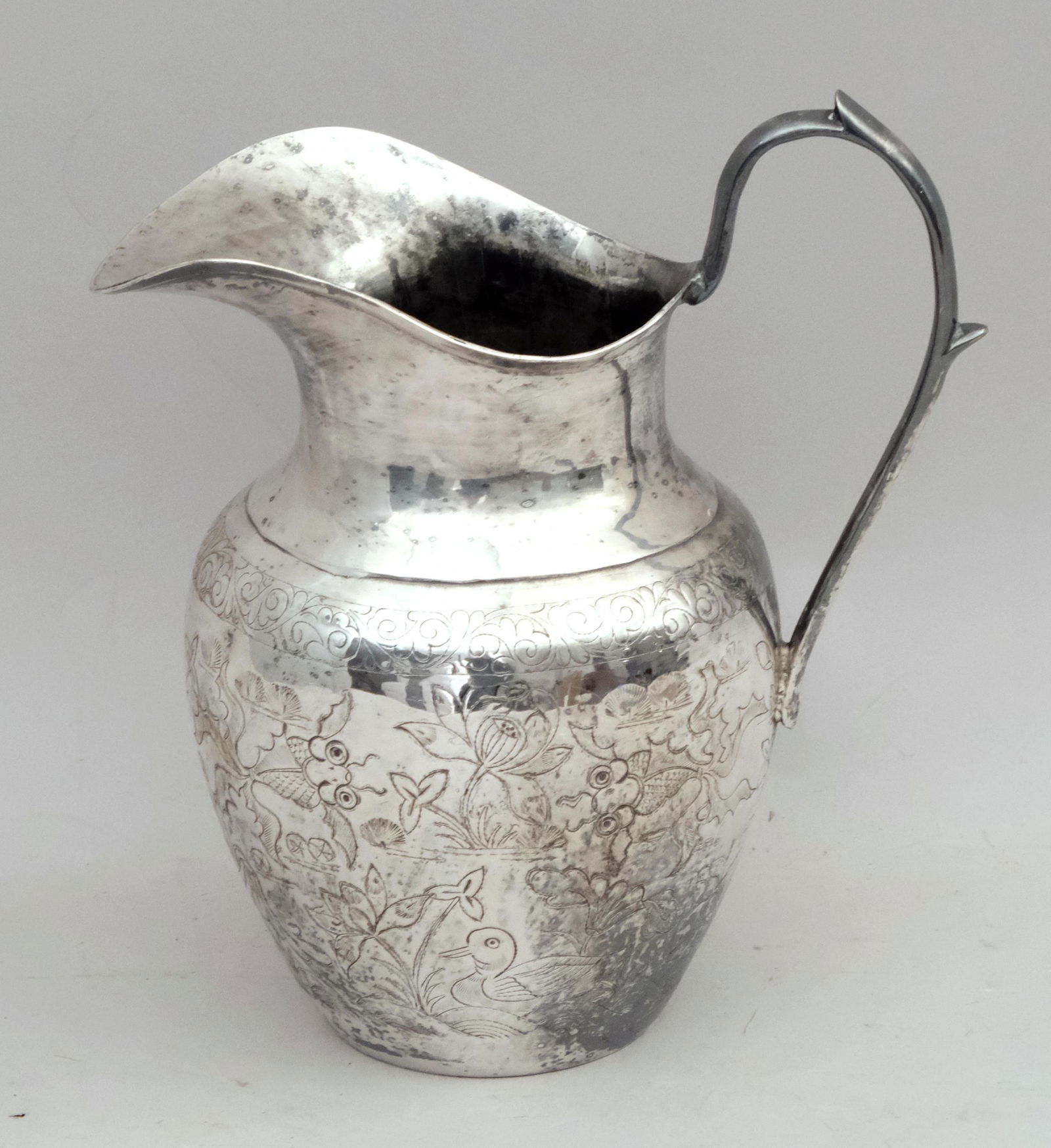 Qing Dynasty Chinese Silver Plate Water Pitcher (1 of 9)