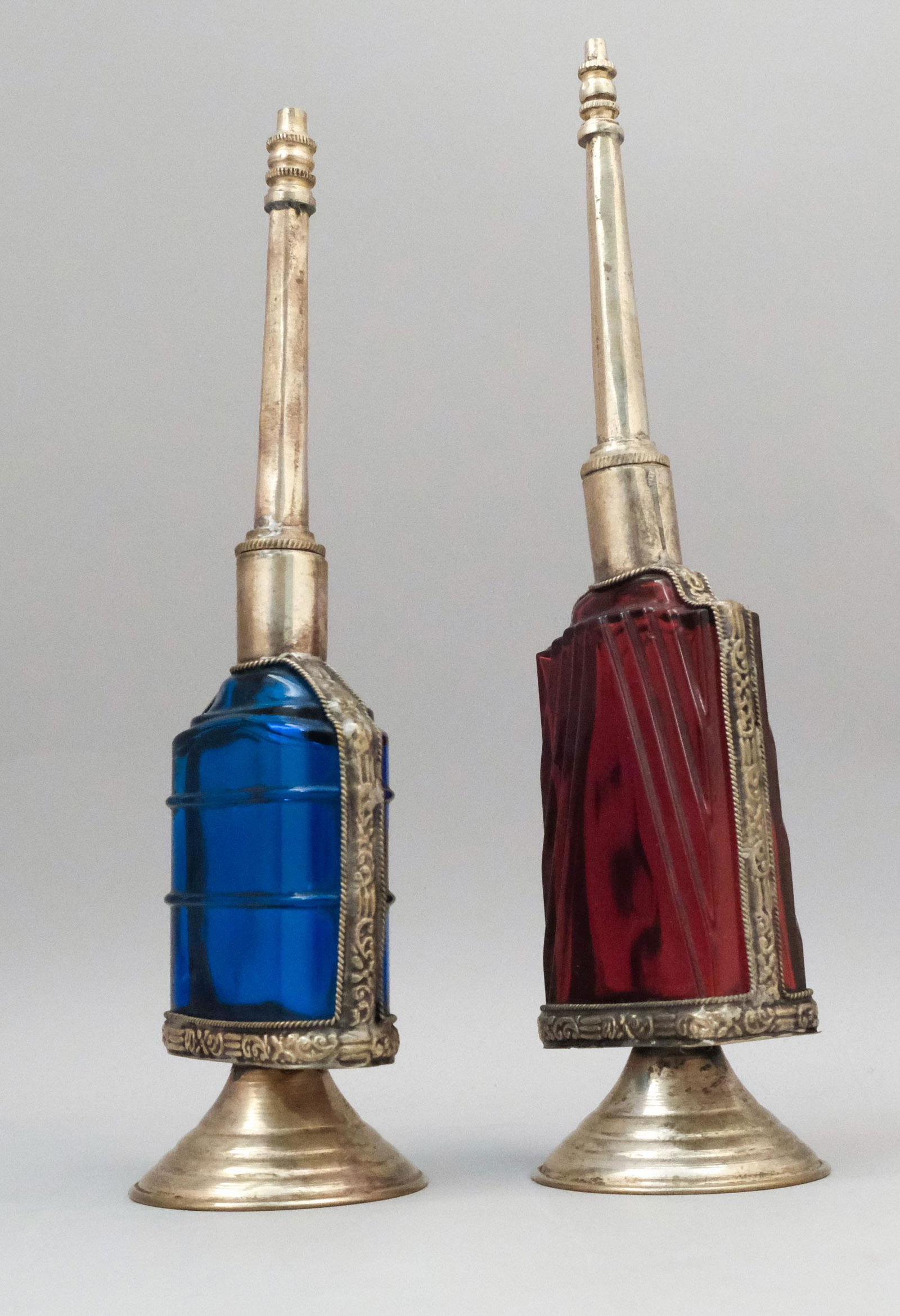 Lot of 2 Antique Colored Glass Rose Water Bottles (1 of 6)