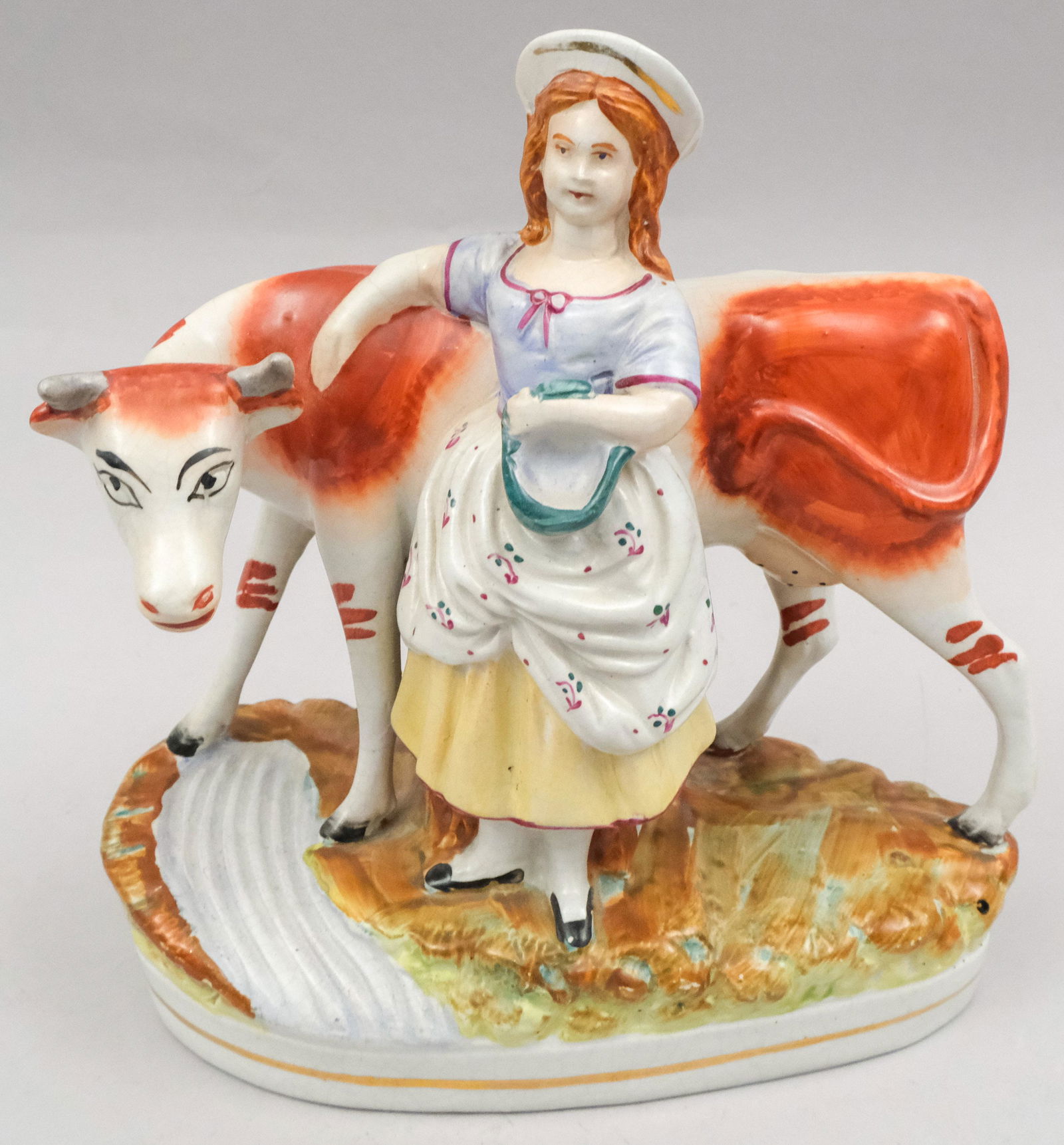 Staffordshire Figural Group, Milkmaid with Cow (1 of 8)