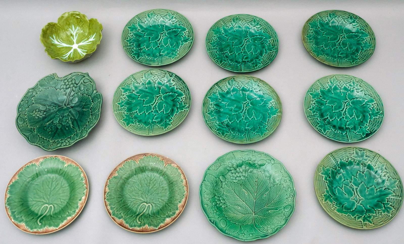 Group of Green Leaf Majolica Ceramics (1 of 10)