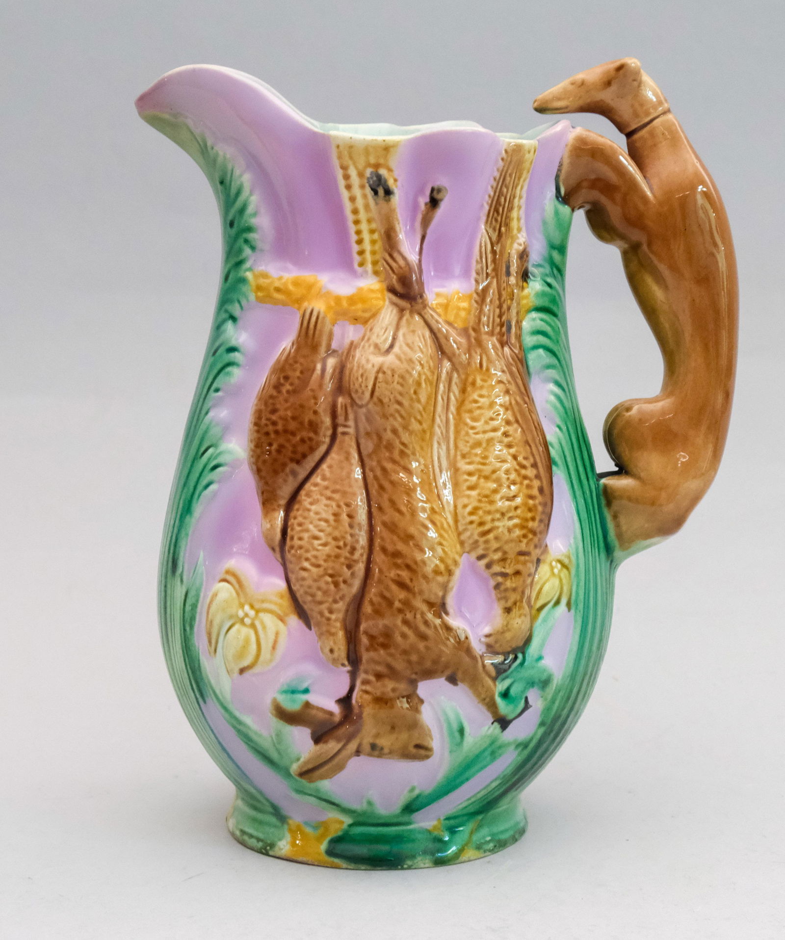 Majolica Figural Hound Handled Hunt Pitcher (1 of 7)