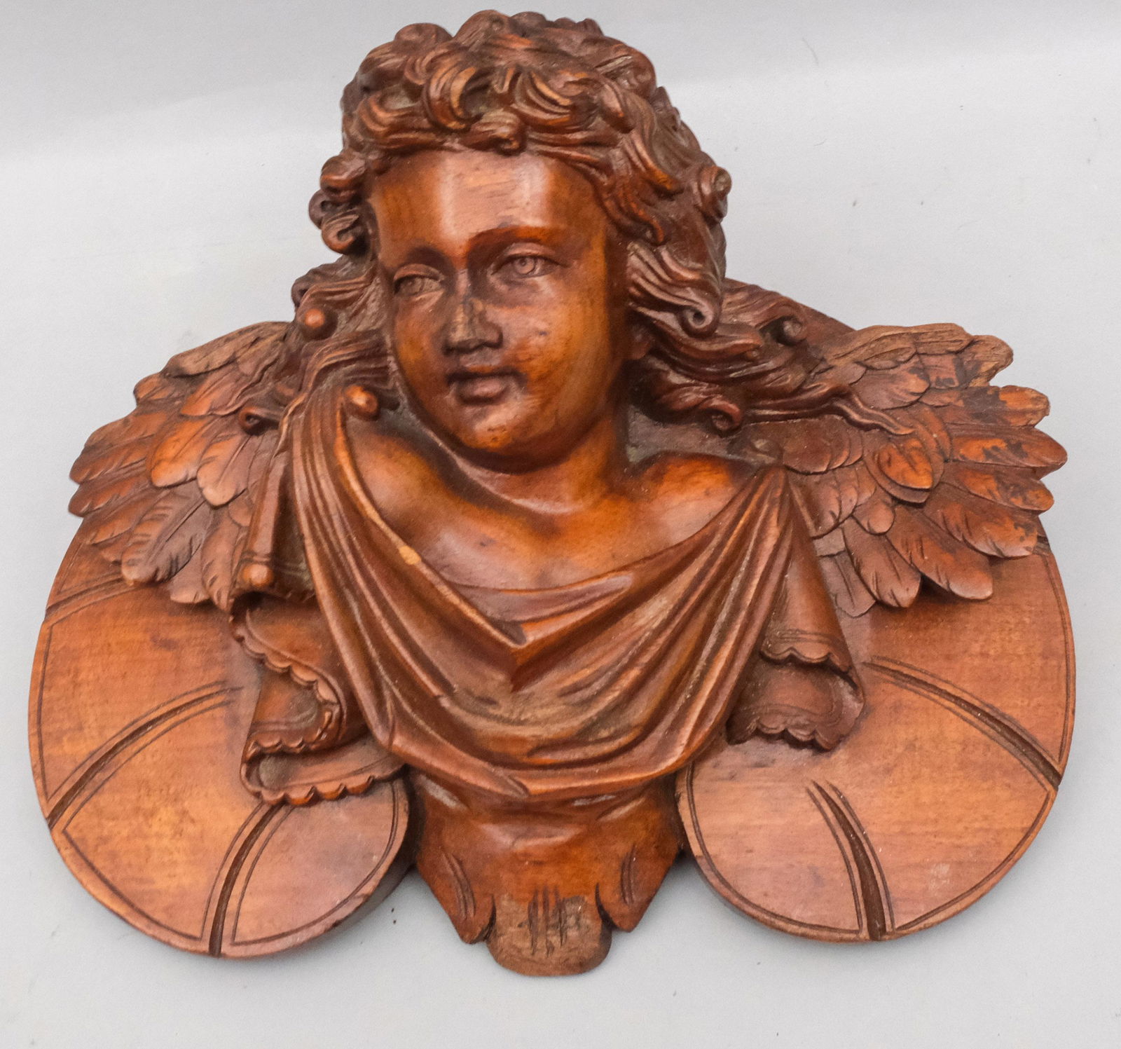 Carved Wooden Continental Bust of Cherub (1 of 7)