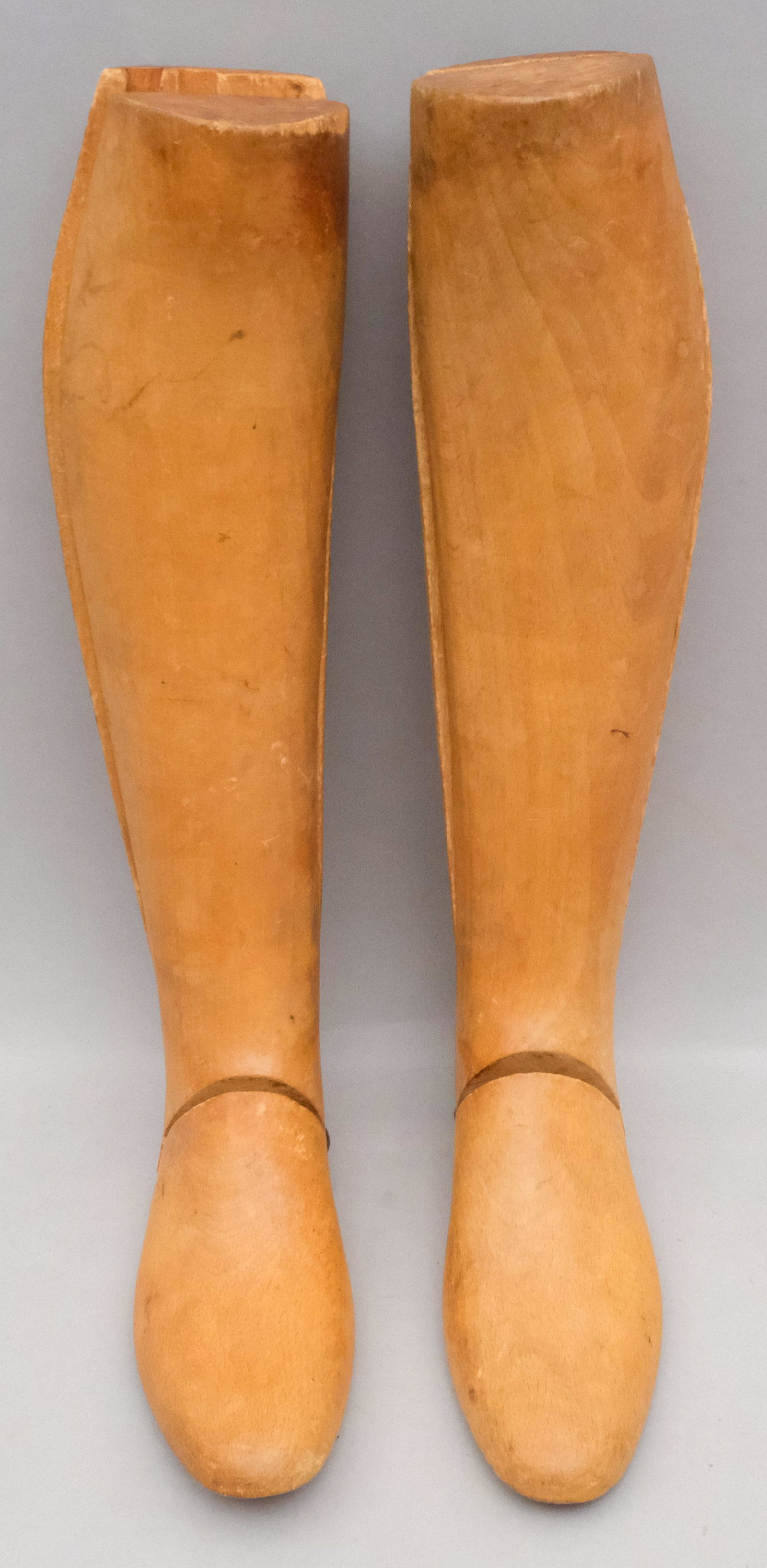Antique Wooden Boot Lasts: Probably French. Well formed and articulated. 10 1/2" x 18 1/2".