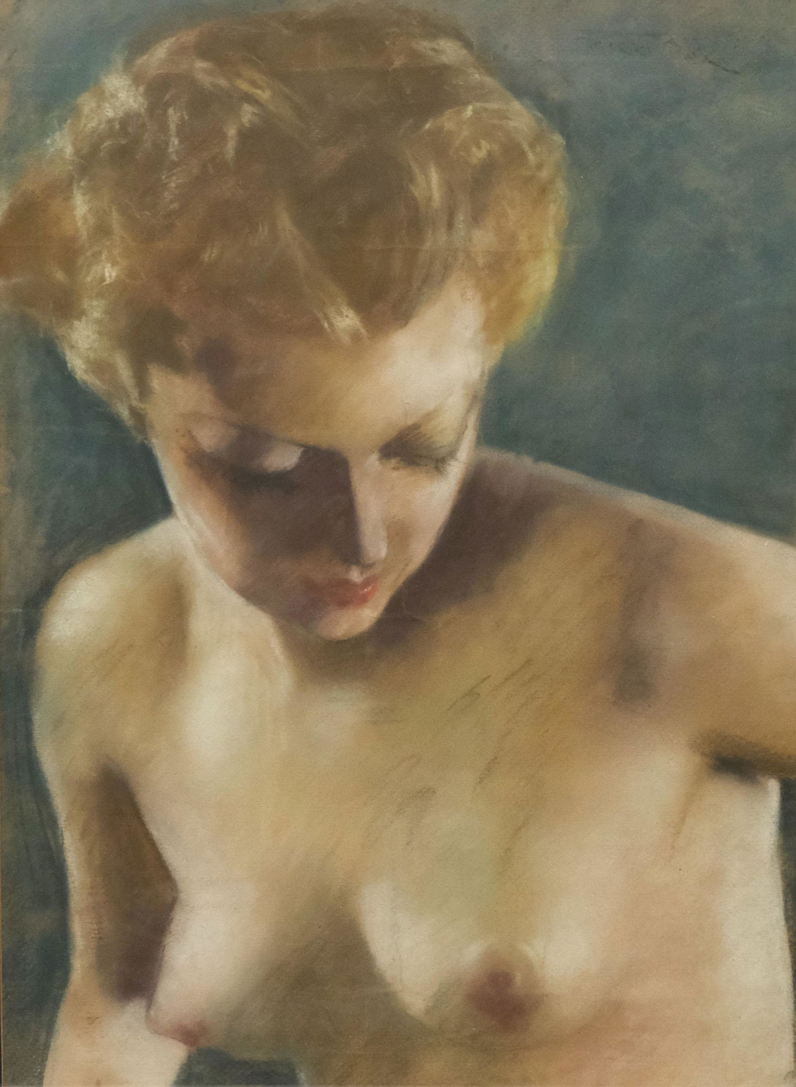 Pal Fried, Female Nude: Pal Fried (New York/Hungary 1893-1976) pastel on paper depicting a beautiful woman, signed upper right "Fried Pal" housed in a period deco frame, 18 1/2" x 25 1/2" sight, 24" x 34" framed.