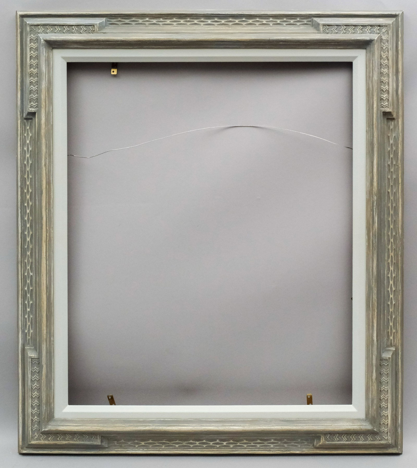 Walfred Thulin Modernist Frame: Walfred Thulin, 1920, hand carved and paint decorated. Thulin worked for the Carrig-Rohane workshop until he had his own shop in Boston from 1912 into the 1940's. Signed, dated, monogramed, and number