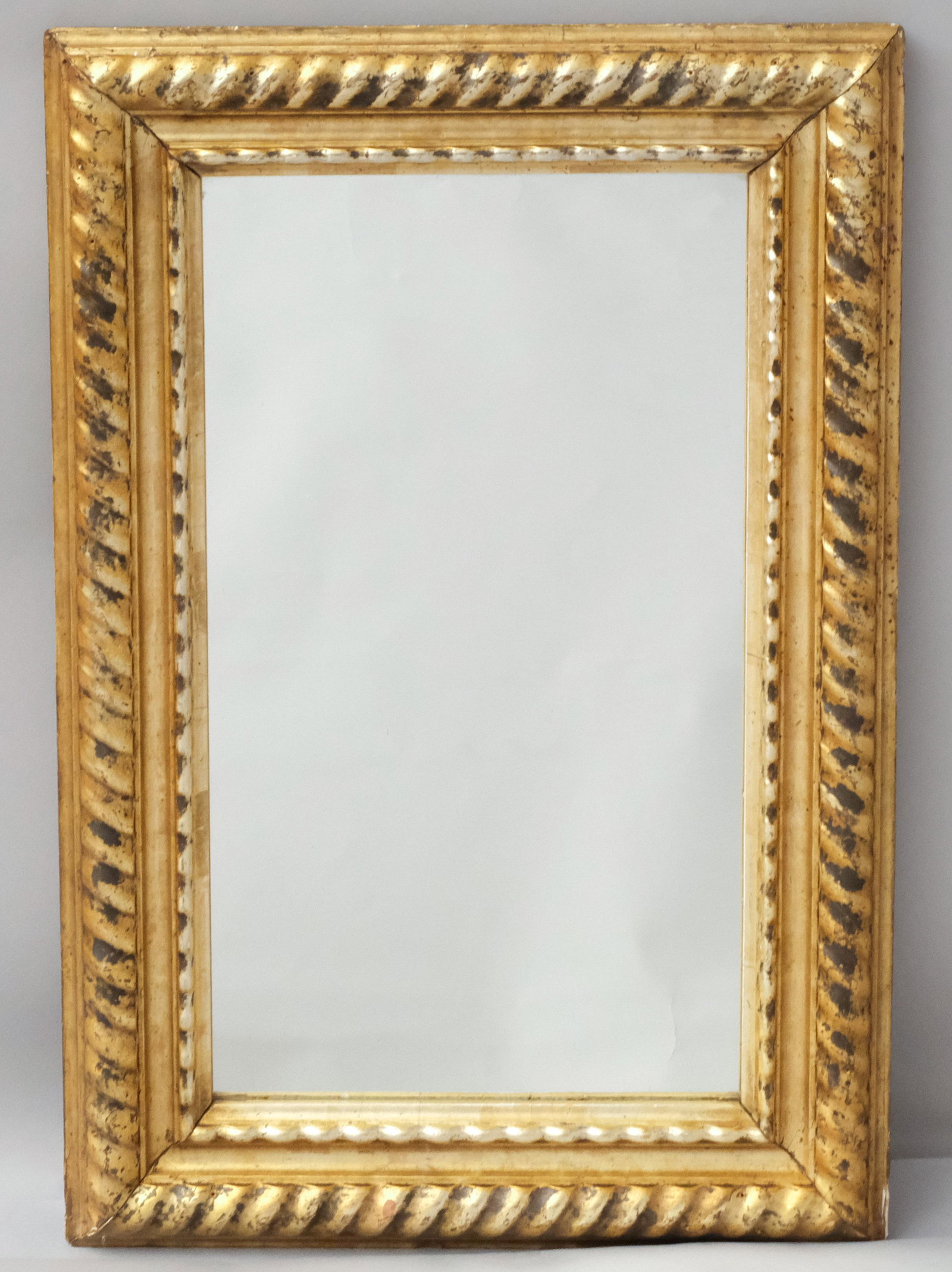 French Louis Philippe Gilt Ripple Mirror: French, ca. 1850, lemon gold color, bold ripple molding, 17 1/2" x 26 1/4" overall.