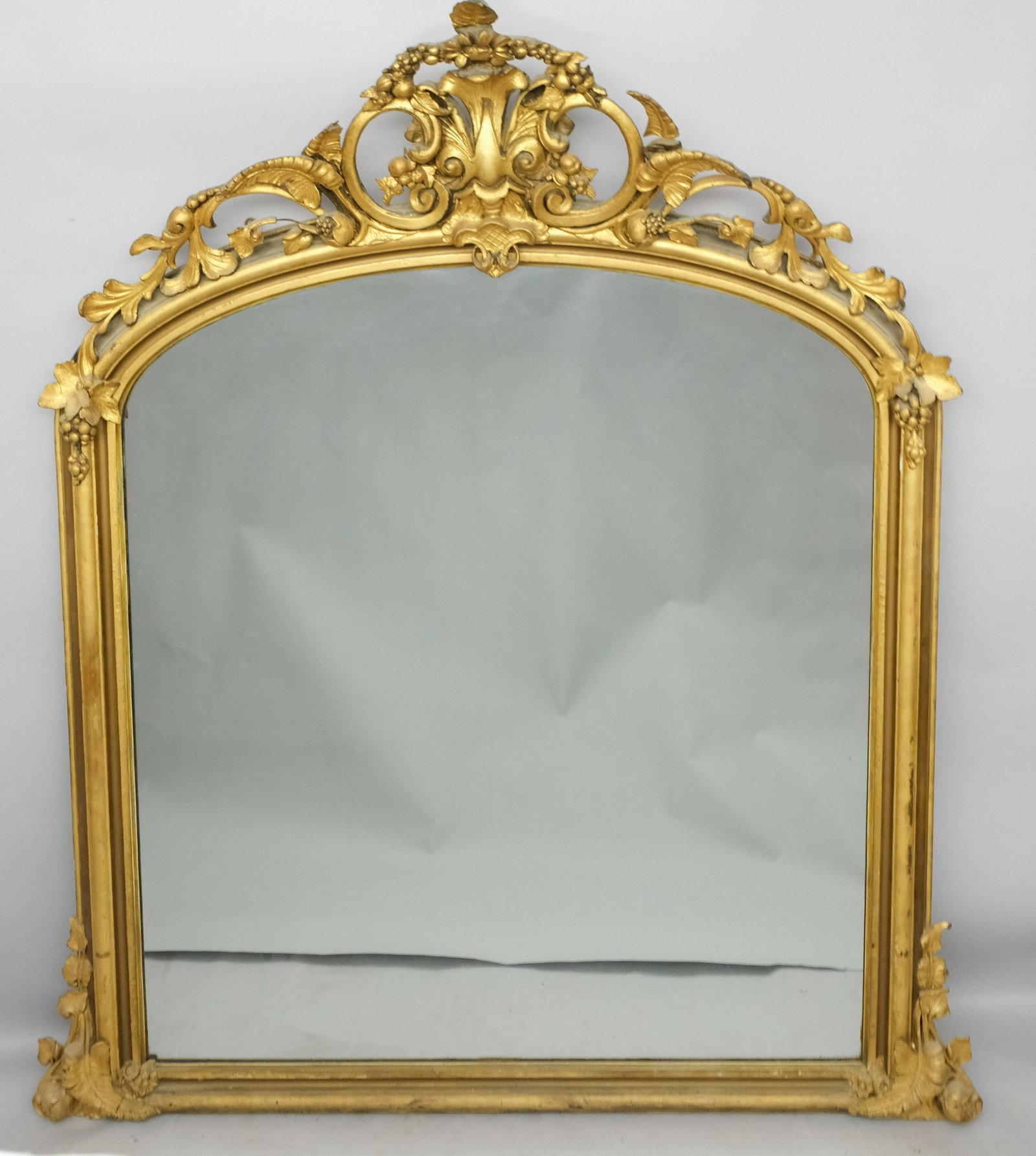 Monumental American Baroque Revival Mirror: American, ca. 1840, having original glass and backs, very large overmantle mirror from an Historic Hudson Valley mansion, overall 59" x 76"