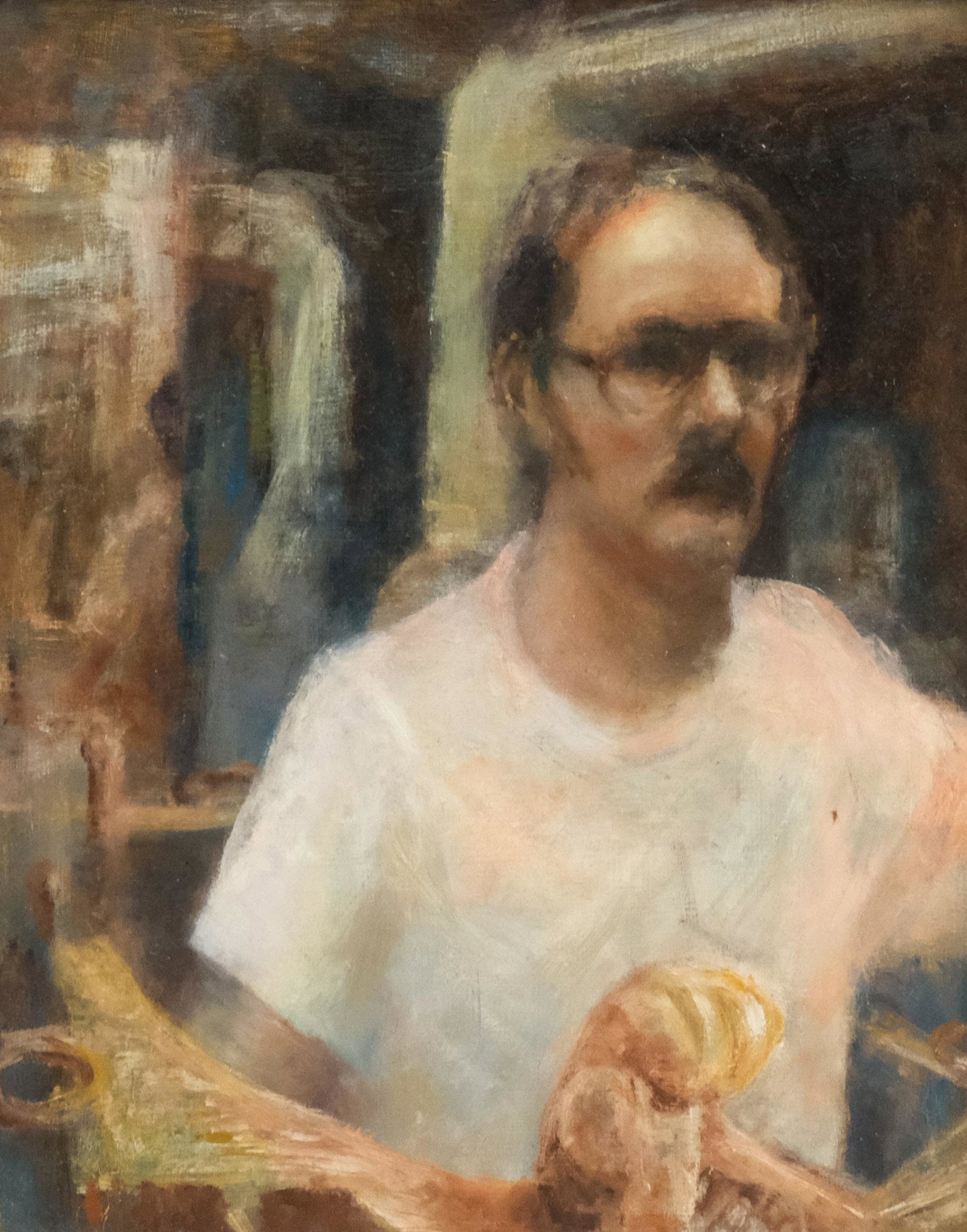 Dean Byerley, Self Portrait: Dean Byerley, American, oil on board, 7" x 9" canvas, 10 1/2" x 12 1/2" framed. Provenance: Babcock Galleries.