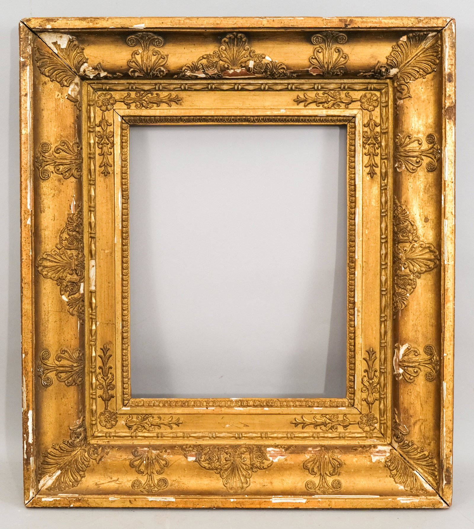 French Empire Giltwood Frame: French, ca. 1820, soft ogee profile with stylized acanthus and fan decoration. Rabbet: 9 1/2" x 12" Overall Dimensions: 17 3/4" x 20 1/4" Molding Width: 4 1/4"