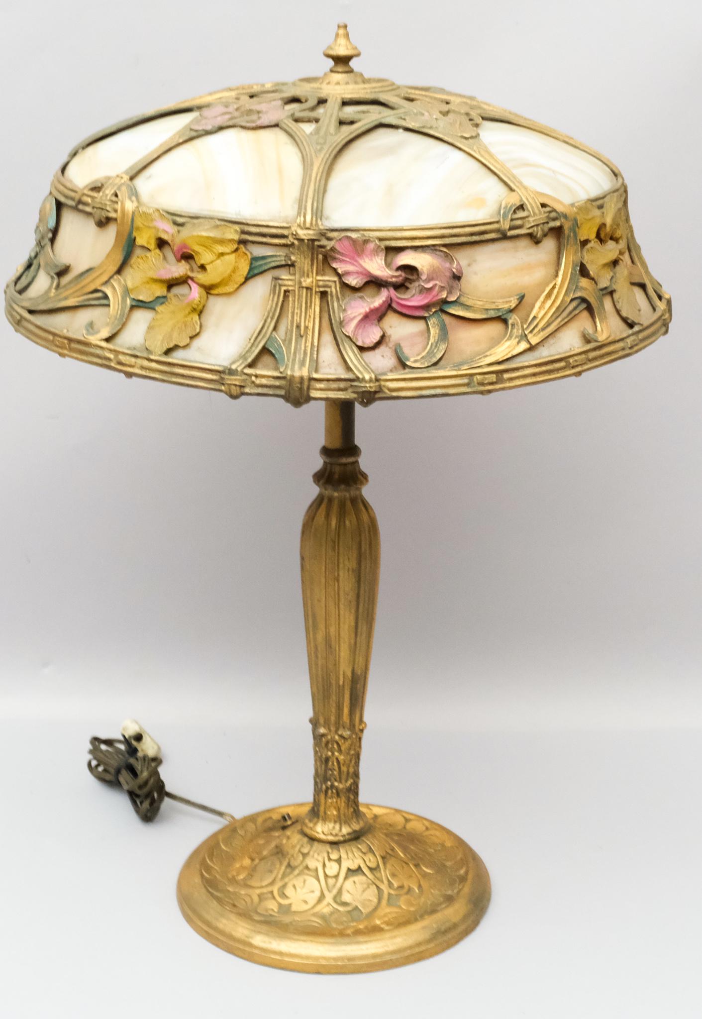 Art Nouveau Slag Glass & Art Nouveau Table Lamp (1 of 9)