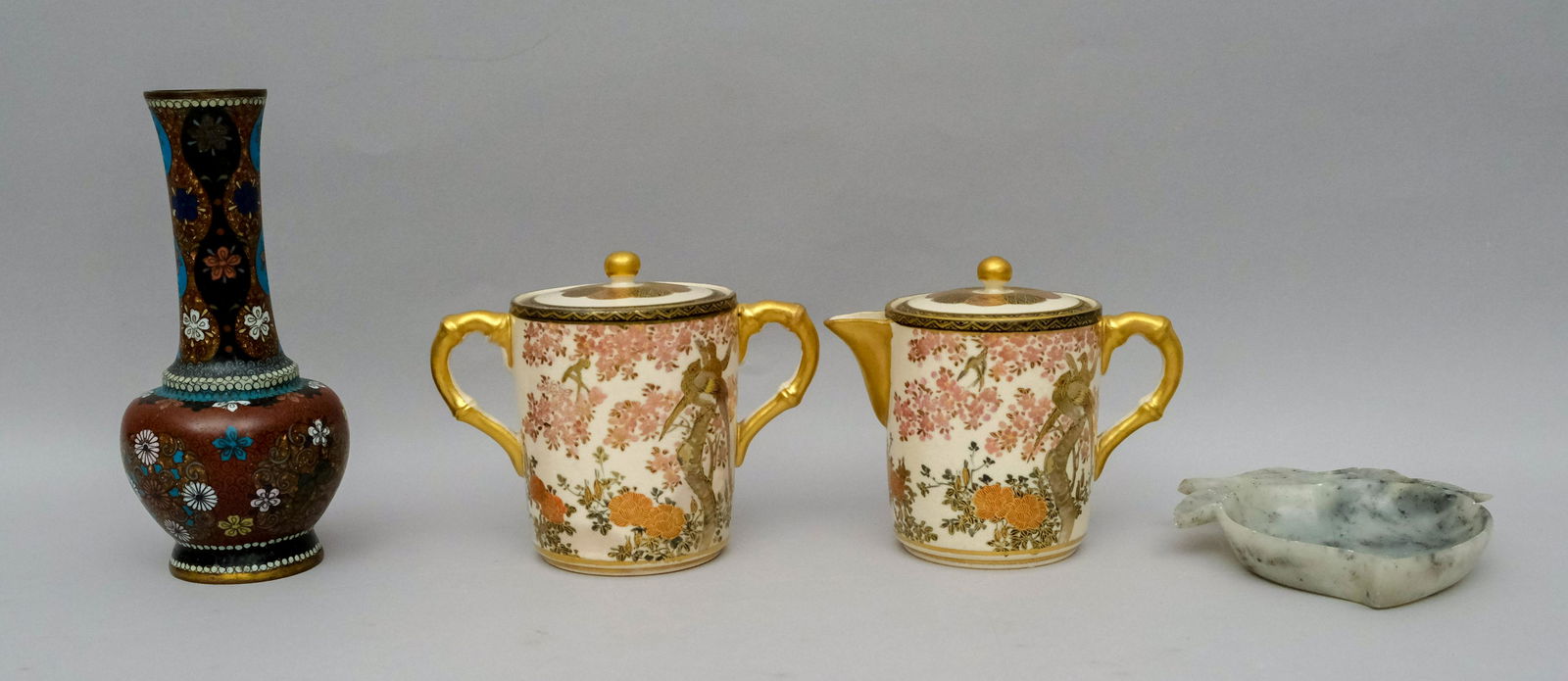 Satsuma Porcelain Sugar & Creamer & Cloisonne Vase (1 of 8)