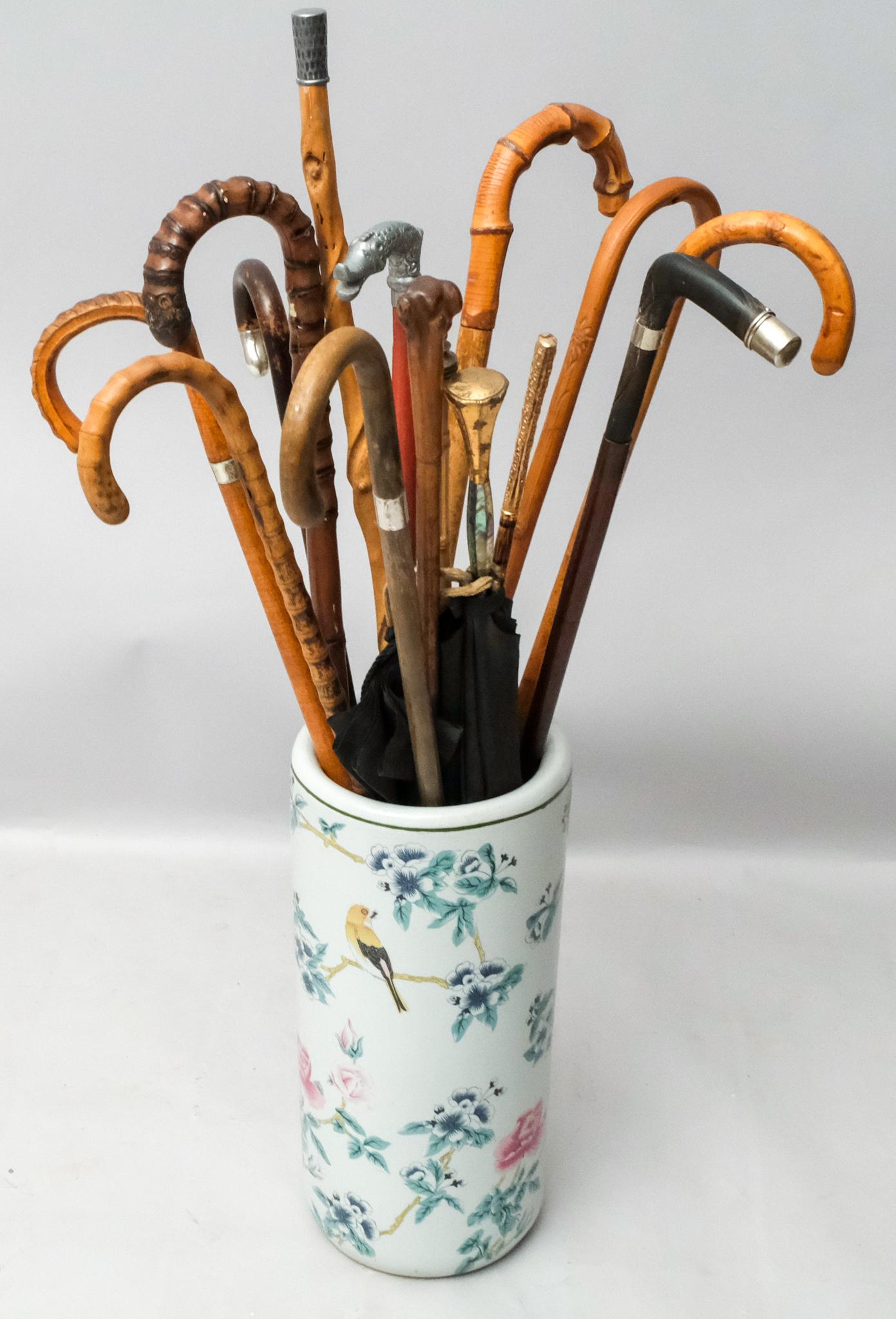 Collection of Antique Canes and Umbrellas in Stand (1 of 4)