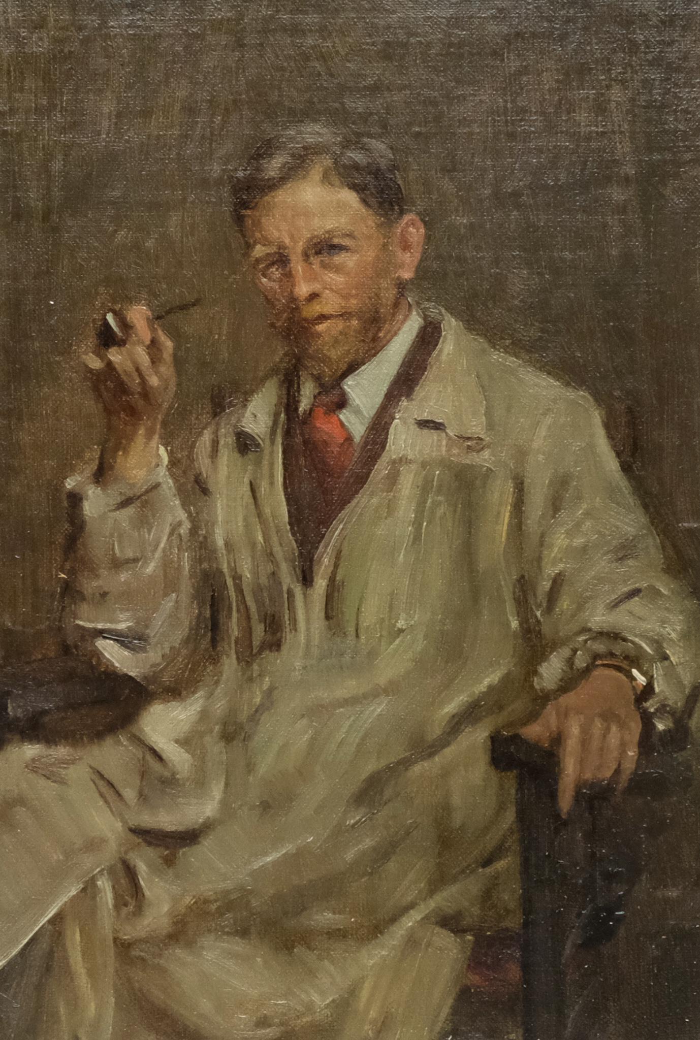 American School, Portrait Study: American, oil on board in the manner of Thomas Eakins, signed illegibly verso "Study for portrait of Leon....Benjamin?....1925" 7 7/8" x 11" board, 11 1/4" x 14 1/2" framed.