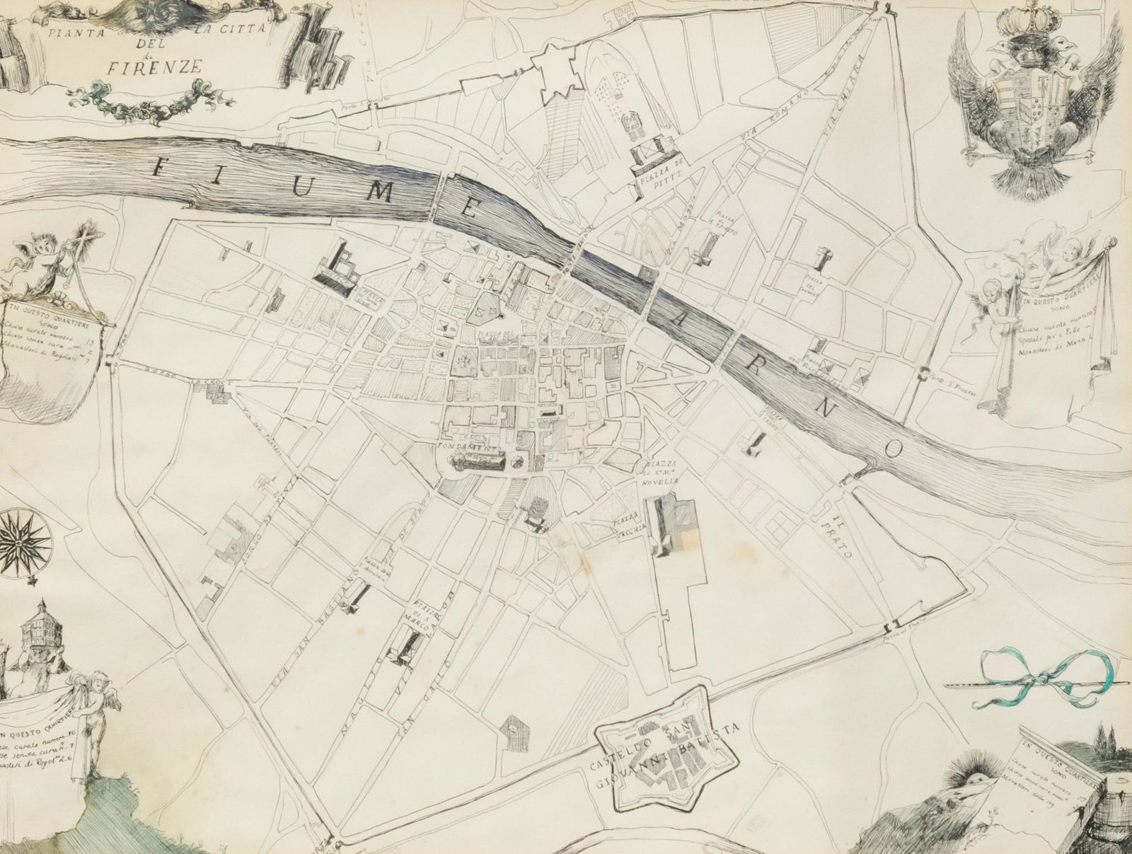 Hand Drawn Map of Firenze (Florence) (1 of 9)