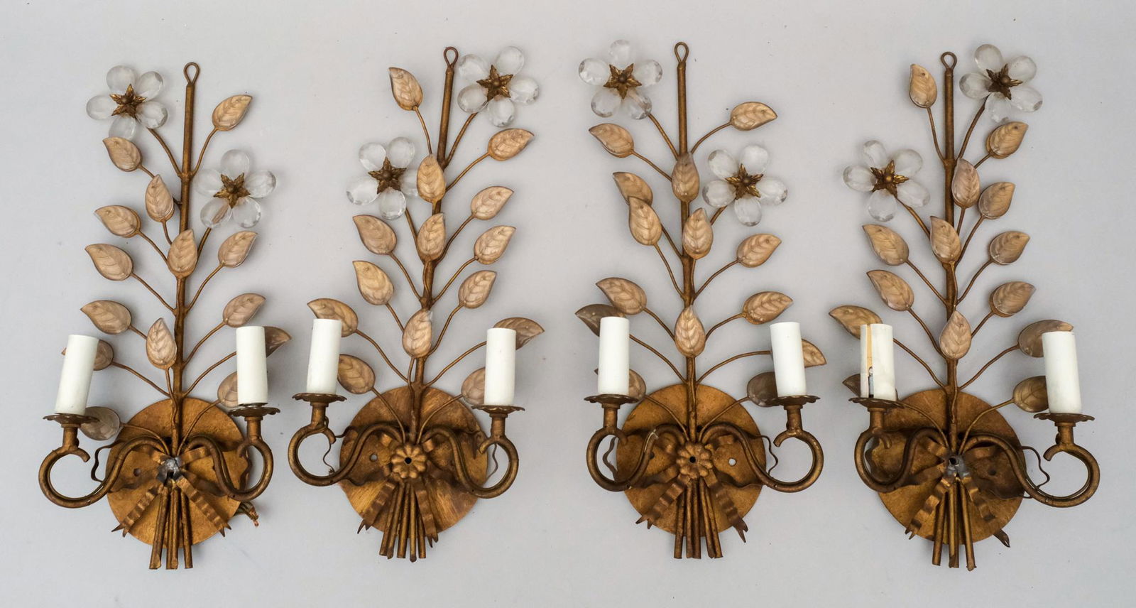Set of 4 Brass & Crystal Foliate Sconces (1 of 5)