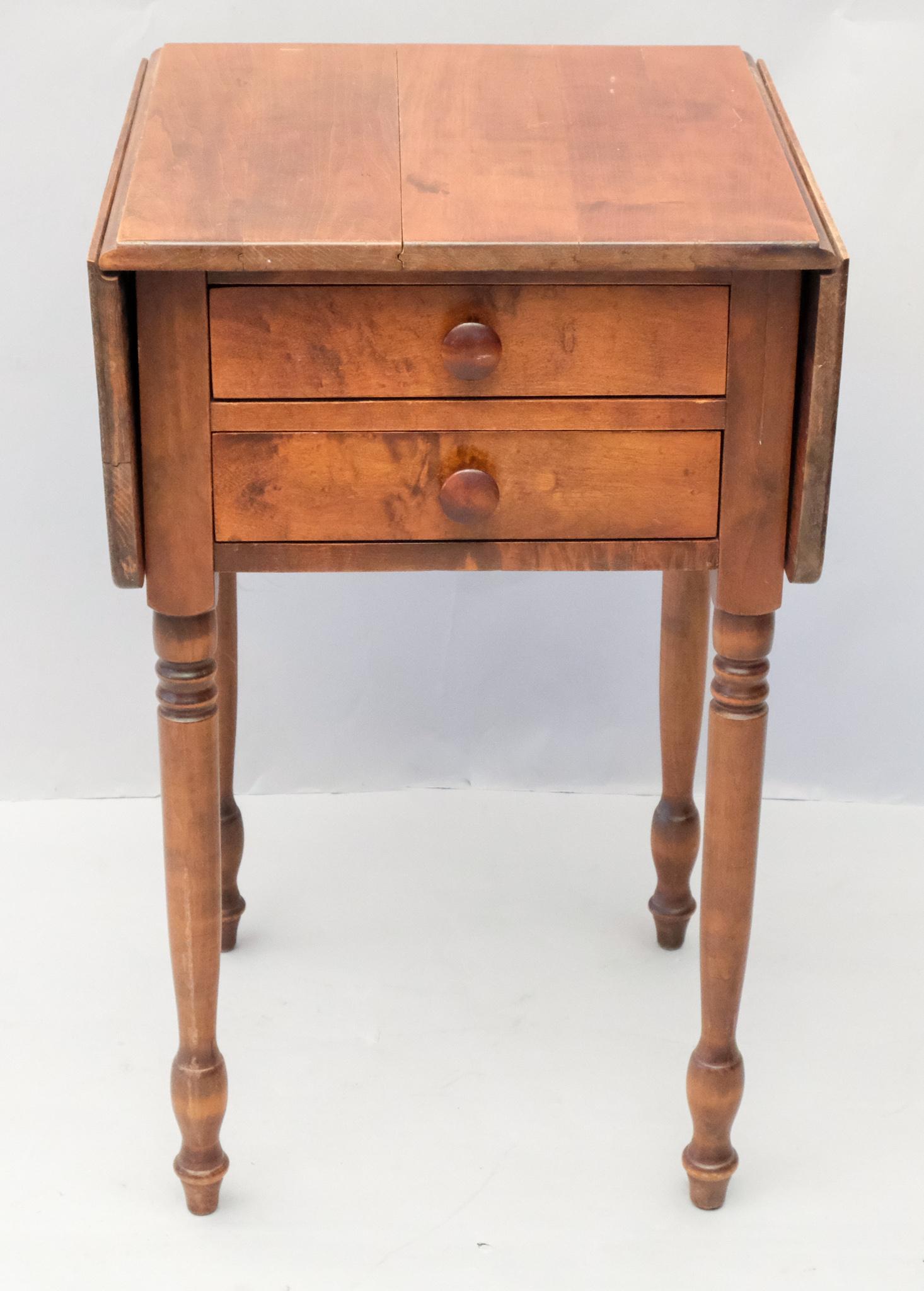 American Curly Cherry Two Drawer Drop Leaf Stand (1 of 8)