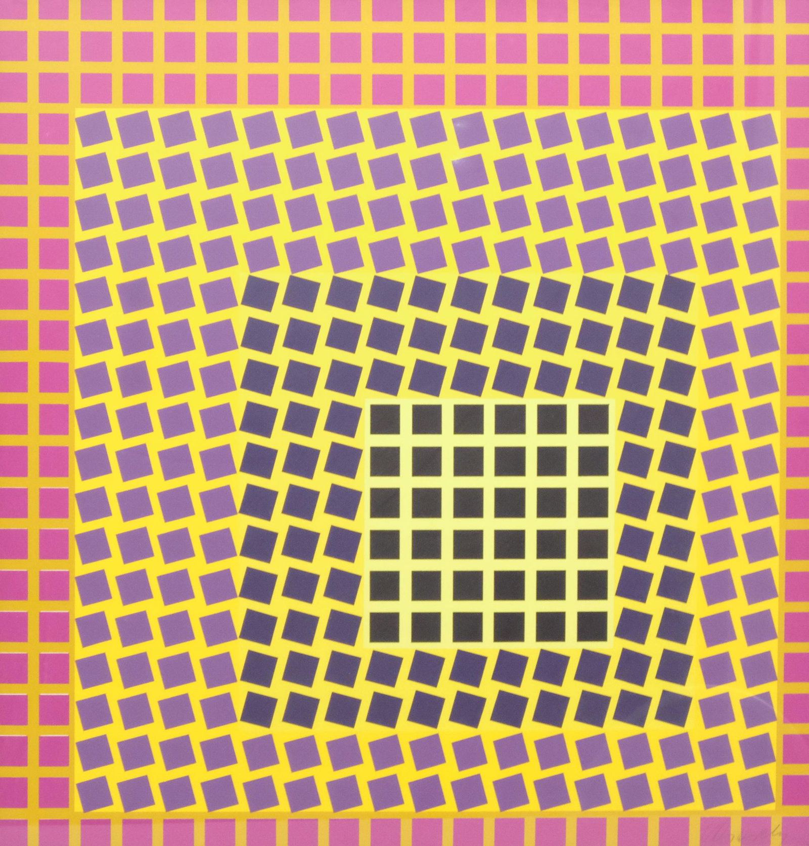 Victor Vasarely, "Planetary Folklore": Victor Vasarely (France/Hungary 1906-1997) Op-Art Serigraph, 23 3/4" x 25" sight, 31" x 30" framed. Provenance: From the Estate of Daniel Farrell. Dan Farrell was an Old Chatham resident who brought A