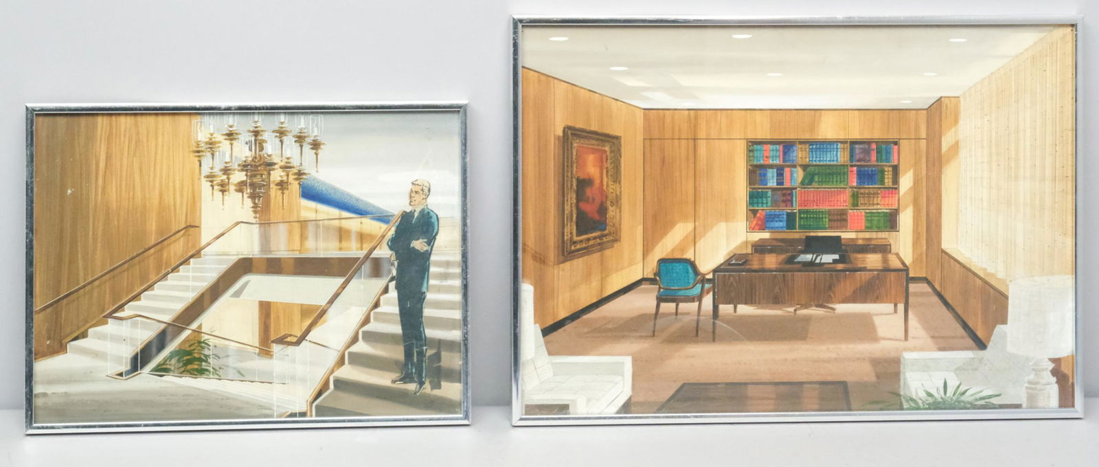 Two Architectural Sketches: Watercolor and collage, nicely framed, 20-1/4" x 14-1/4" and 15-1/2" x 11"