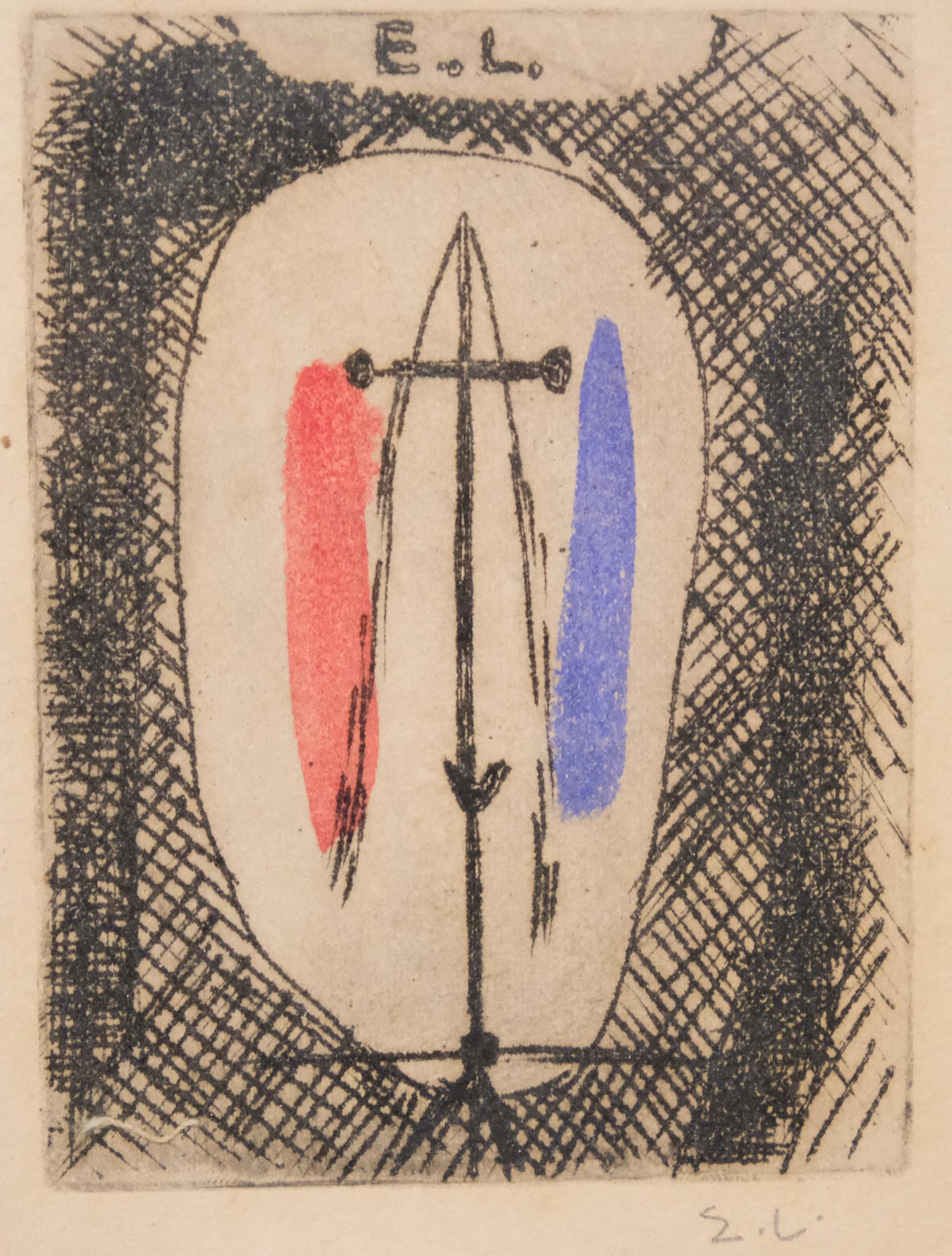 Edgar Levy, Abstract: Edgar Levy, American (1907-1975), Untitled print on paper, pencil signed, framed, measures 7 1/2" X 8 1/2" framed, 3" X 4" sight. Provenance: Babcock Galleries.