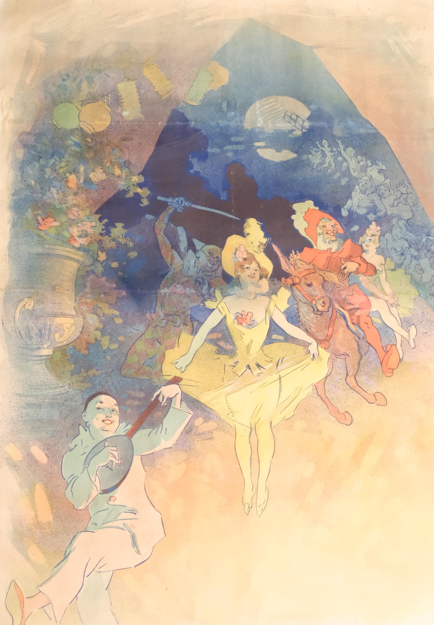 Jules Cheret, "Musee Grevin Theatre Les Fantoch": Jules Cheret (French,1836 1932) original poster laid down on linen. Measuring: 47 x 33 1/4 inches.