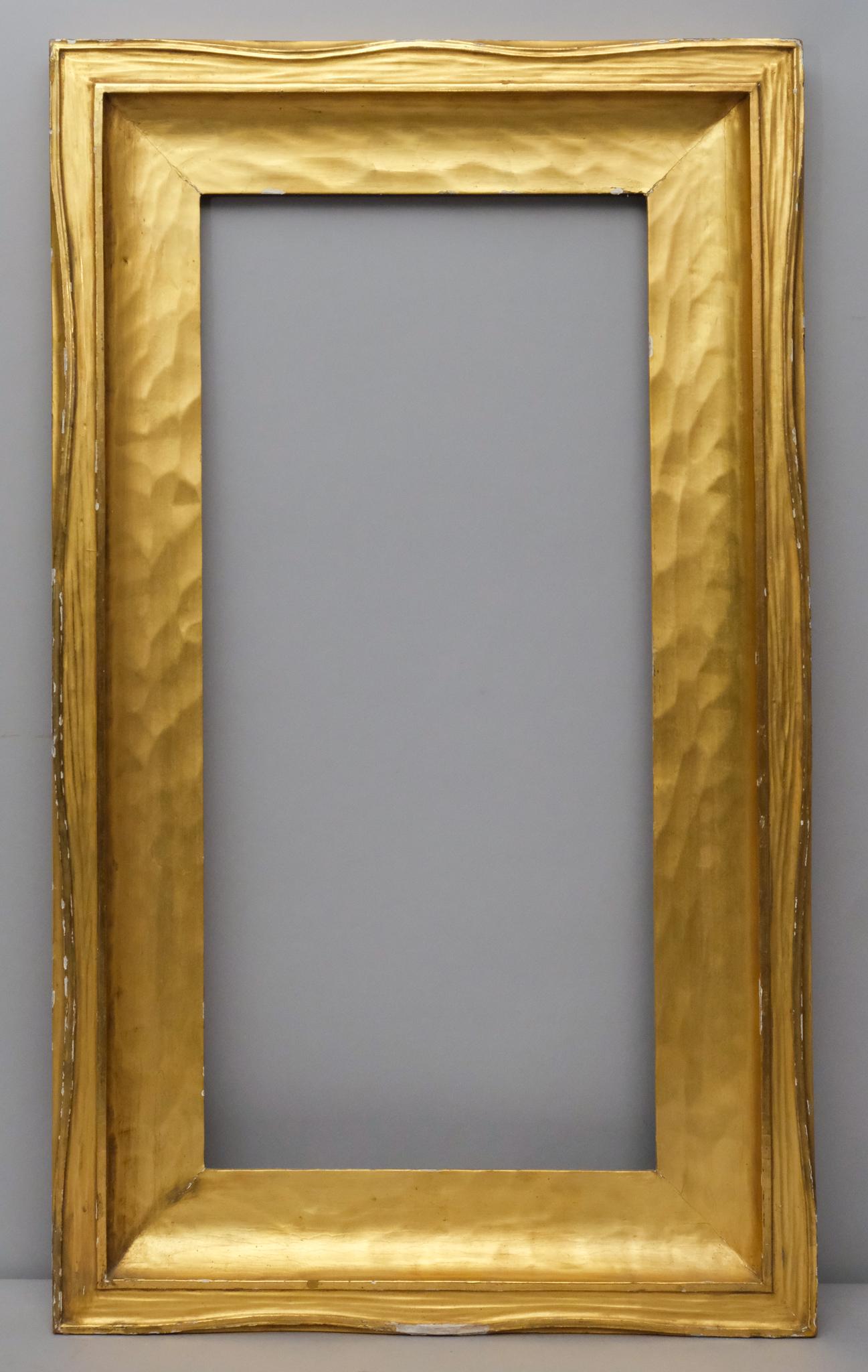 J.H. Miller Arts & Crafts Gilt Frame: American, ca. 1910, hand carved and gilded frame from J.H. Miller, Springfield, Mass. Brightly gilded surface and butterfly joinery typical of Miller. Rabbet: 14 1/4 X 30 1/4" Overall Dimensions: 22 1